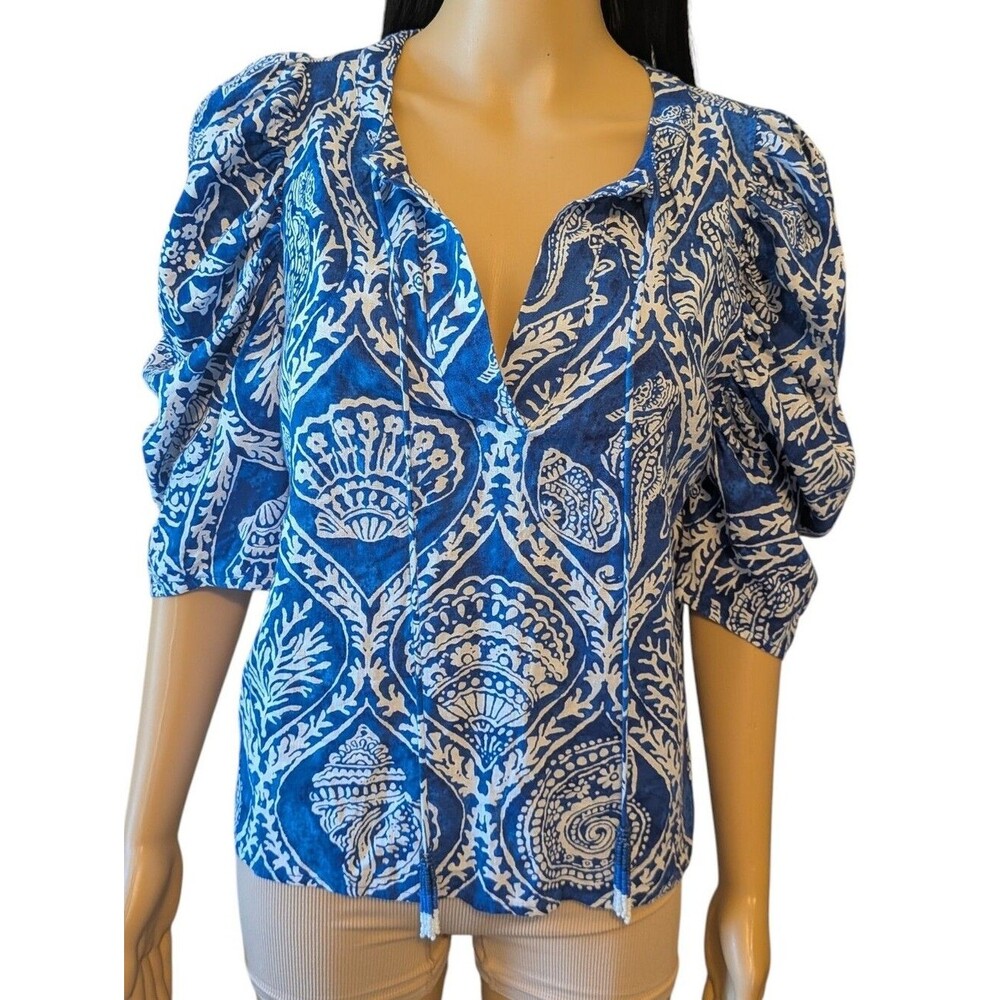 Panama Jack Linen Blend Seashore Themed Blouse